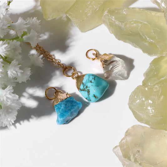 Gemstone Charms Necklace Set Interchangeable Raw Stone Pendant Necklace Multicolor Healing Simple DIY Jewelry for Women Gifts